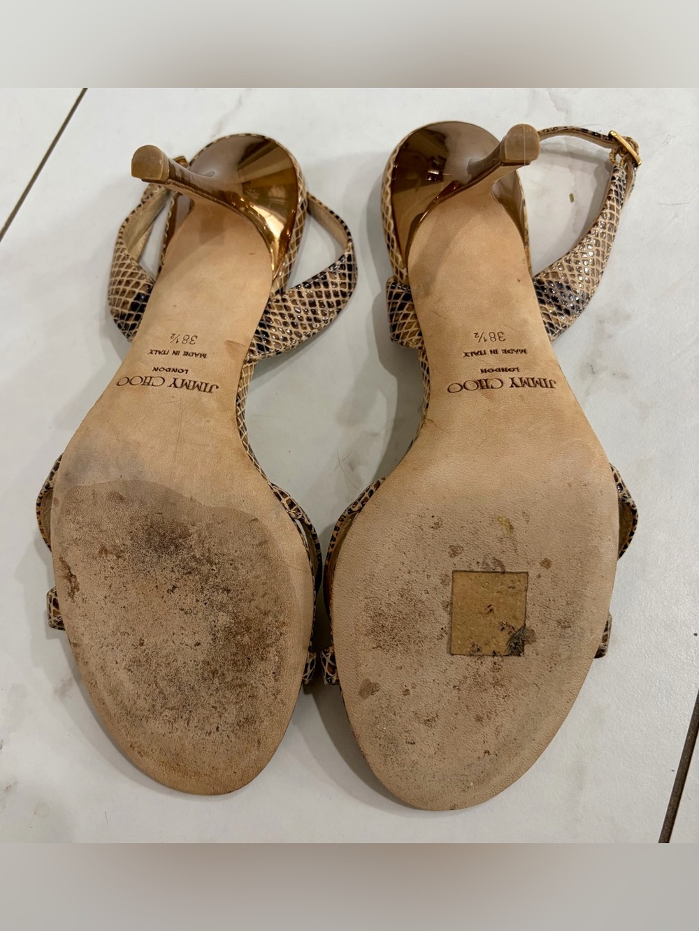 Jimmy Choo Tan Snakeskin Stiletto Slingback Heels 38.5 - Picture 6 of 6